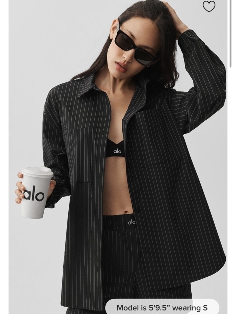 NWOT Alo Yoga Pinstripe black daylight button down long sleeve oversized shirt L